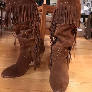 Jeffrey Campbell "Dallas" Suede Fringe Boots 9